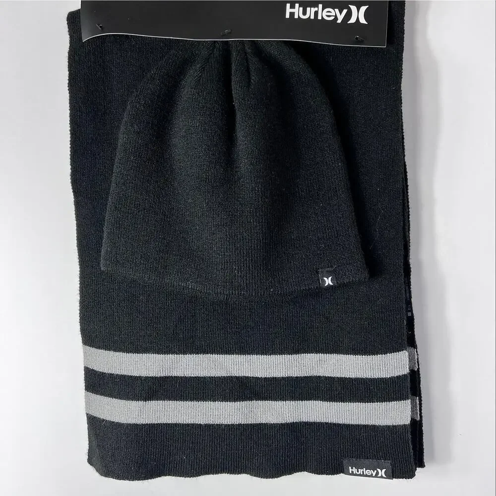 Hurley Black‎ Knit Beanie And Scarf Set NEW